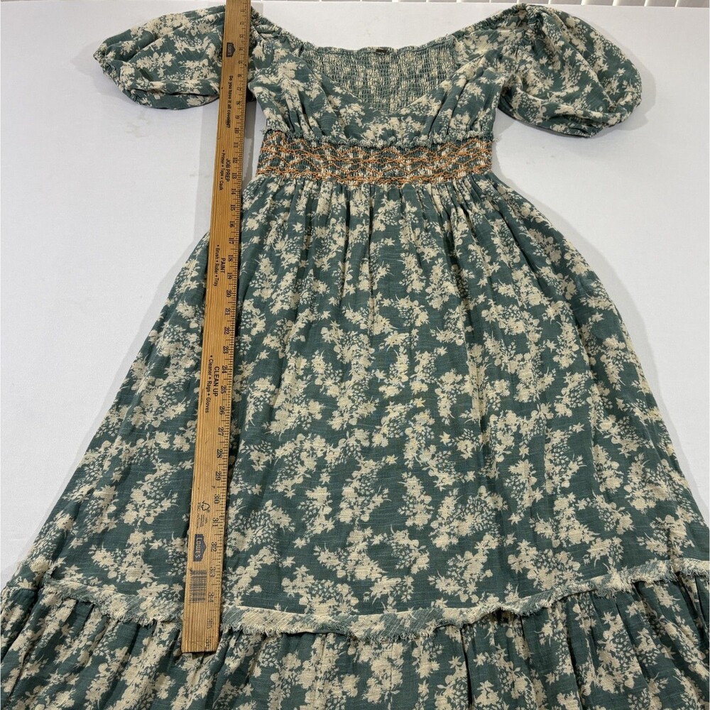 Free People Ellie Boho Green Floral Puff Sleeve Smock Bodice Maxi Dress Sz S - Picture 6 of 15